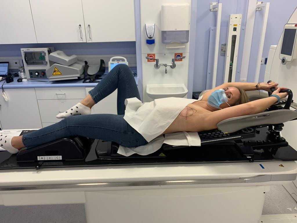 Elizabeth Espin getting tattooed for radiotherapy