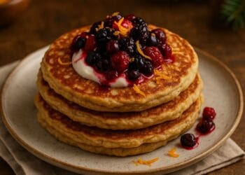 Spiced Oat Pancakes with berries