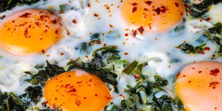 Baked eggs with spinach and cottage cheese