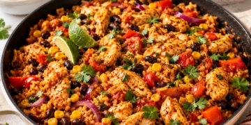 One Pan Chicken and Black Bean Mexican Bowl