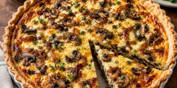 Mushroom, caramelised onion and thyme quiche