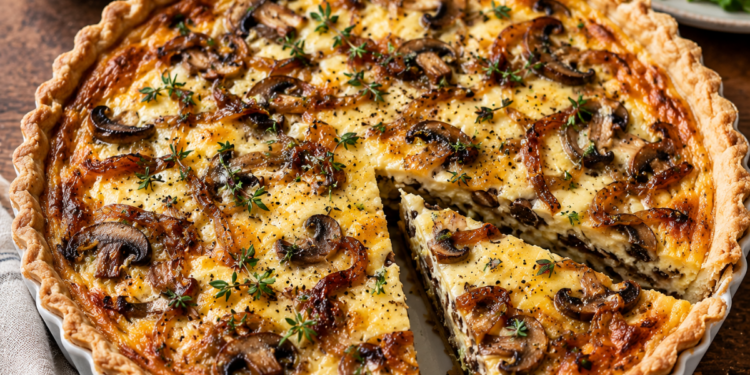 Mushroom, caramelised onion and thyme quiche